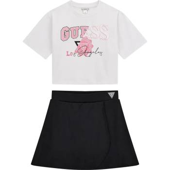 Guess Комплект за момиче бяла тениска с розов надпис Guess и черна пола