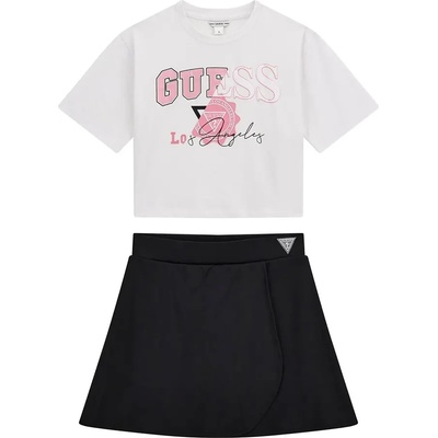 Guess Комплект за момиче бяла тениска с розов надпис Guess и черна пола
