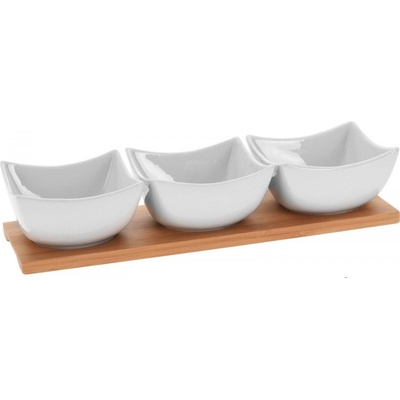 Koopman Miska servírovací sada 4díl.1x bambus.tác 30 x 10 cm+3x miska porcelán 9,5 x 5,5 cm – Zboží Dáma