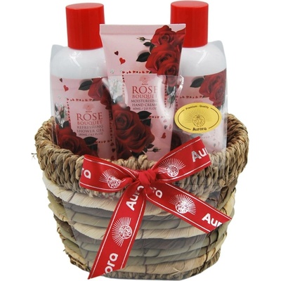 Aurora Rose Bouquet sprchový gél 180 ml + telové mlieko 180 ml + krém na ruky Rose 60 ml darčeková sada