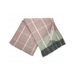 Interblanket Кашмирено Одеяло - Кариран Десен - Розово И Сиво Със Сиви Ресни - 140x200 См