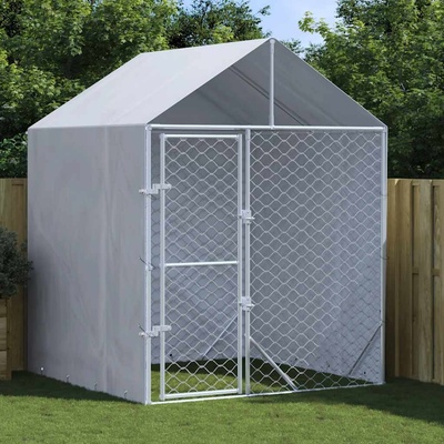 vidaXL Venkovní psí kotec se střechou stříbrný 200 x 200 x 250 cm ocel 9799.153676