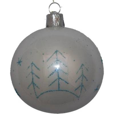 ORNEX Guľa sklenená biela stromčeky 70 mm