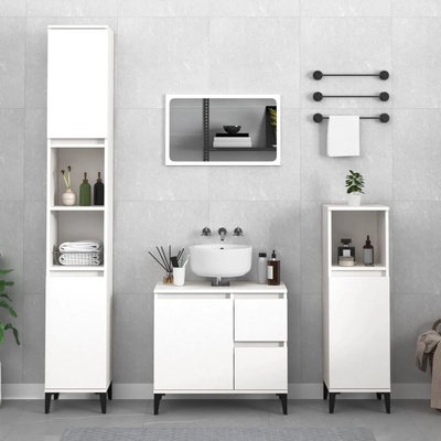 vidaXL Комплект мебели за баня от 3 части, бял, инженерно дърво (3185543)