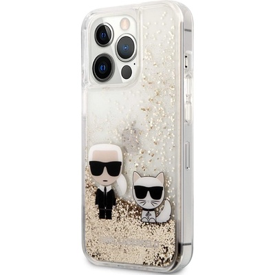 KARL LAGERFELD Liquid Glitter Karl & Choupette Case - дизайнерски кейс с висока защита за iPhone 13 Pro (прозрачен-златист)