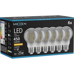 Mexen Vintis 6x LED филаментна крушка E27, A60, 6W, Топла - 2200К, 450 lm, пушек (L150-E27-0622-70x06)