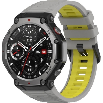 PROTEMIO 96242 SPORTY Vyměnitelný silikonový řemínek Amazfit T-Rex 3 GRAY YELLOW