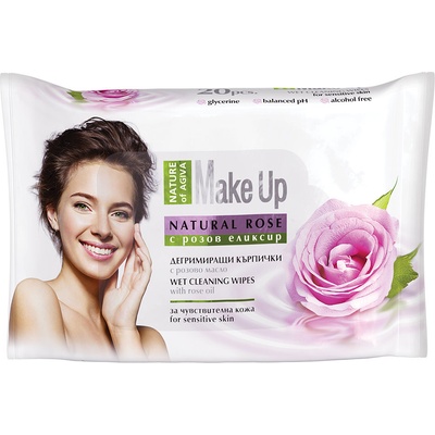 Влажни дегримиращи кърпички Natural Rose, 20 броя