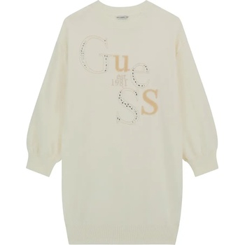 Guess Рокля трико в цвят шампанско с голям надпис Guess и кристали
