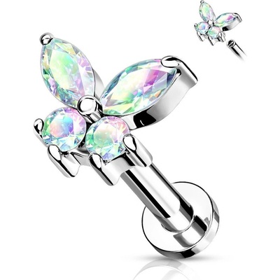 S4U Labreta helix tragus piercing motýlek duhový (1,2 x 8 mm) LB0023AB-1208
