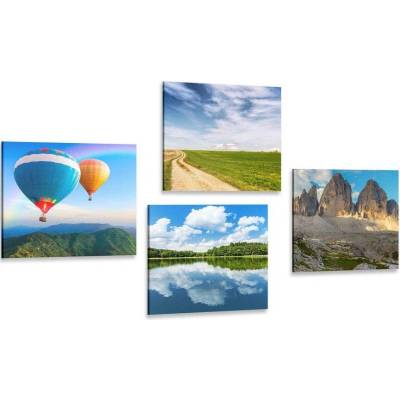 Set obrazů let balónem přes zemi - 4x 40x40