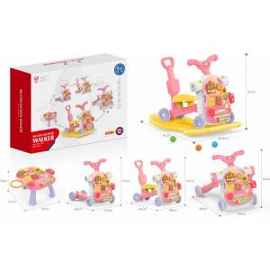 Babyhome Бебешка проходилка 5 в 1 Multifunction Walker (Люлка, Буталка, Кола за яздене, Тротинетка и Активна маса) розов Проходилка