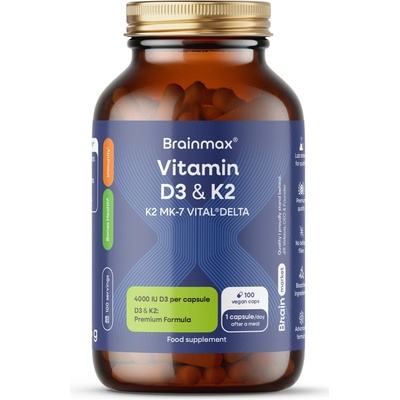 BrainMax Vitamin D3 & K2 D3 5000 IU a K2 jako MK7 150 mcg 100 kapslí