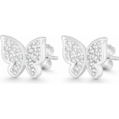 Argento Strieborné náušnice motýľ, číre okrúhle zirkóny 67577