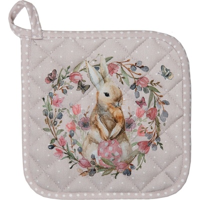 Clayre & Eef bavlnená Chňapka podložka so zajačikom Happy Bunny 20 x 20 cm