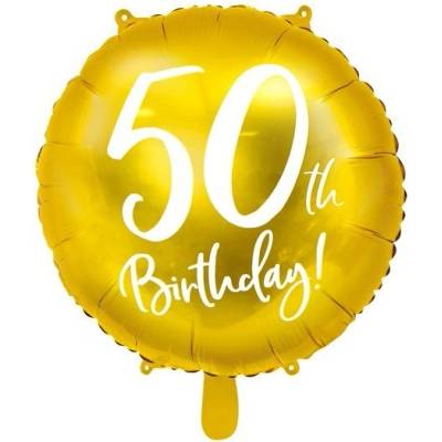 Party Deco Фолиев Балон с Надпис "50th Birthday", Златен (FB24M-50-019)