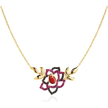 SAVICKI Колие с цвете Savicki: злато. черни диаманти. рубини