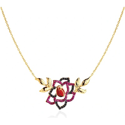 SAVICKI Колие с цвете Savicki: злато. черни диаманти. рубини