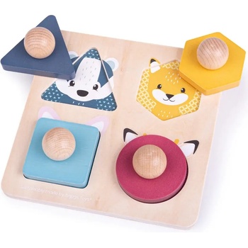 Image 1 of Bigjigs Toys Дървен пъзел с дръжки Bigjigs - Форми и горски животни (34019)