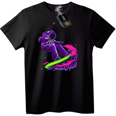 NOONEBRAND Тениска Космически Сърфинг - 2XL, Black
