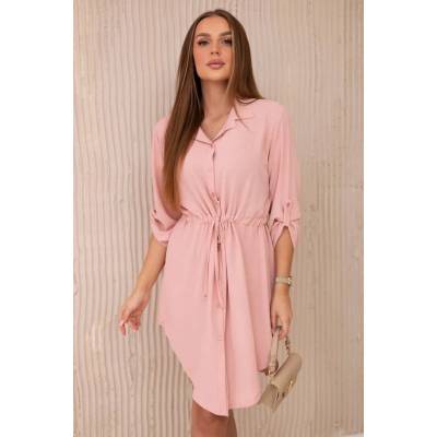 Dress with buttons and tie at the waist dark powder pink