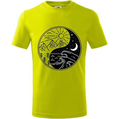 Yin & Yang hory a moře tričko detské limetková