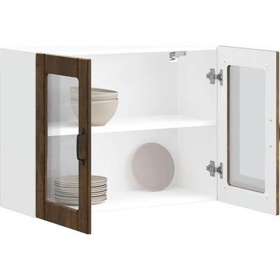 vidaXL Кухненски стенен шкаф със стъклена врата "Lucca" опушен дъб, инженерна дървесина (853852)