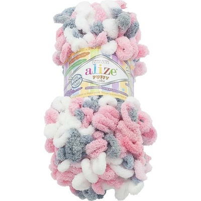 Vlnika Puffy color 100 g, 6370 bílá, šedá, růžová