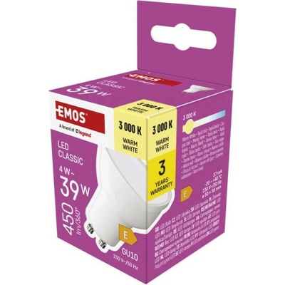 Emos LED žiarovka Classic MR16 GU10 4 W 39 W 450 lm Teplá biela ZQ8E22