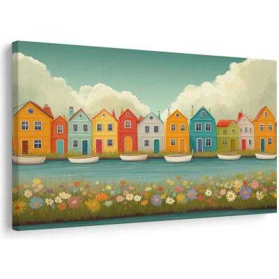 Obraz barevná řada domků u řeky - 30x20