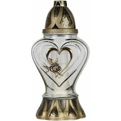 Zniczplast Kahanec Heart, číre sklo, 40 h, 110 g, 33 cm, na hrob, mix farieb
