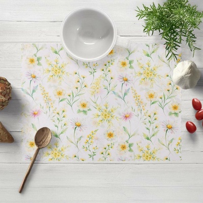 Biante Teflonové prostírání TF-135 Malované žluto-zelené luční kvítí na bílém 35x45 cm