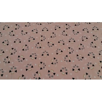 Bavlnený úplet potlač MAČKA MAOUCHA pink šírka 150 cm