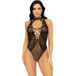 Leg Avenue Net and Lace Keyhole Bodysuit Black