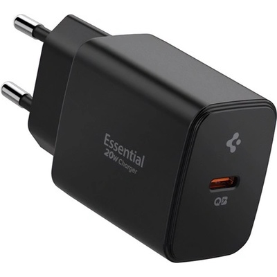 Spigen ESSENTIAL Променливотоково зарядно устройство Type-C с гнездо 20W, PD бързо зарядно устройство 3.0, ЧЕРНО ACH09217 (ACH09217)