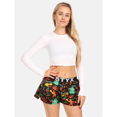 Styx Зелени и черни дамски шарени шорти за сън Styx Коледни орнаменти Styx | Cheren | ЖЕНИ | L