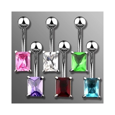 Šperky eshop piercing do břicha s obdélníkovým zirkonem C6.15 světlá zelená G