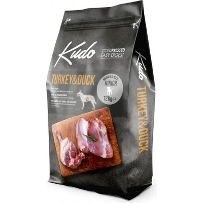 Kudo Low Grain Turkey/Duck Medium-Maxi Junior 12 Kg - Пълноценна суха храна за кучета от средни/едри породи до 1 год с пуешко и патешко месо, 12 кг