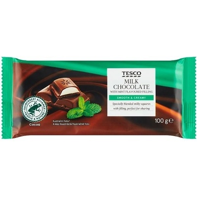 Tesco Mliečna čokoláda s náplňou s mätovou príchuťou 100 g