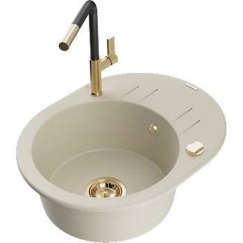 Mexen Kevin мивка от гранит с 1 камера с отцедник и кухненски смесител Flora, бежов - 6517-69-670401-57-G (6517-69-670401-57-G)