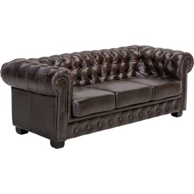 SOB Nábytek Chesterfield 3místná hnědá pravá kůže F0A00000006W