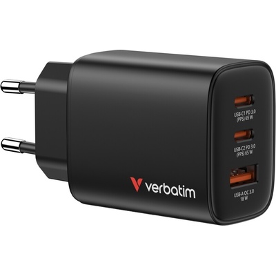 Verbatim Зарядно устройство Verbatim Essentials GaN Charger 65W EU plug Black (32352)