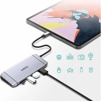 Choetech 9-in-1 USB-C Hub - мултифункционален хъб за свързване на допълнителна периферия за устройства с USB-C (тъмносив)