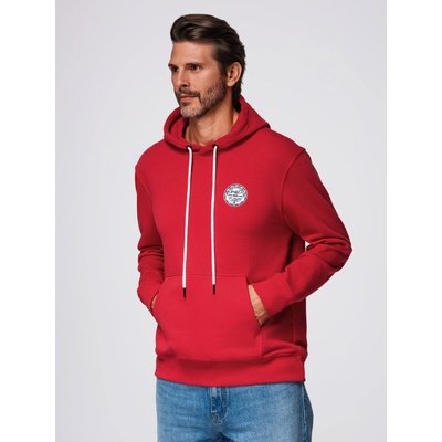 Ombre Men's kangaroo sweatshirt with hood and college style patch red