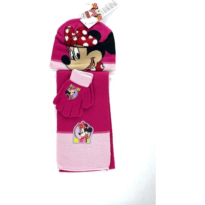 Hřejivý zimní set Disney Minnie Mouse čepice rukavice a šála červeno růžový