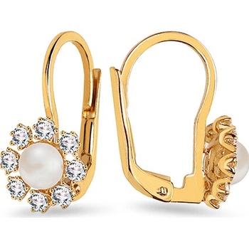 iZlato Forever Náušnice s perlami a zirkónmi v žltom zlate kvietky IZ24633Y