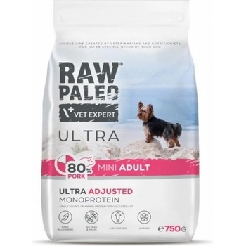 VetExpert Raw Paleo Ultra Pork Adult Mini - висококачествена монопротеинова кучешка храна за мини породи със свинско месо, без зърнo и грах, 750 гр, Vet Expert - Полша