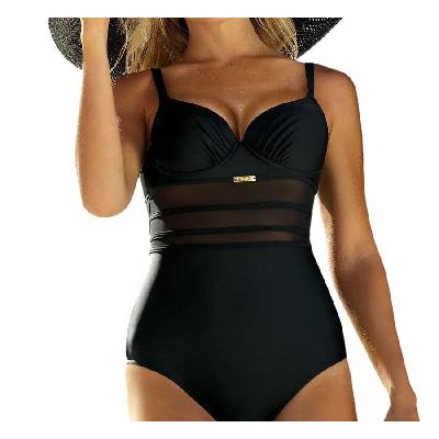 Цял черен бански с тюл - чашка В