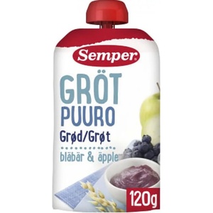 Semper Овесена каша Semper - Пауч с боровинка и ябълка, 120 g (6907) - baby