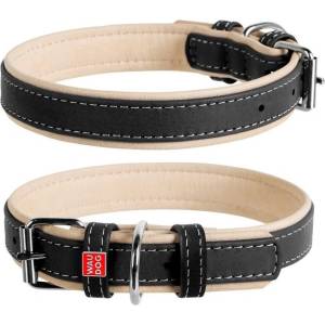 COLLAR Кожен нашийник WAU DOG Soft 38-49 см, 25 мм черно-бежов